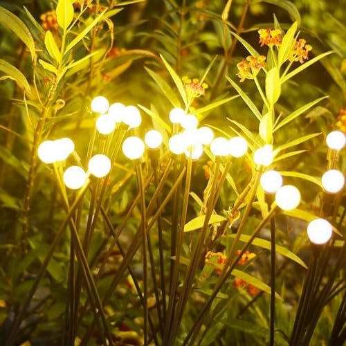 JZK Solar Powered LED Firefly Warm White Light - 2 Packs 20 LEDs Waterproof Garden Ornament for Path, Party Decoration, Flowerbed, Lawn and Patio