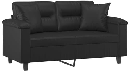 vidaXL Sofá de 2 plazas con Cojines Cuero sintético Negro 120 cm