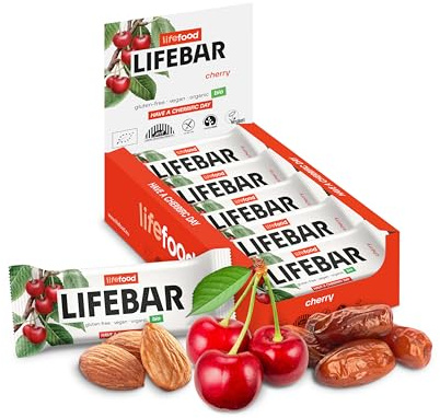 Lifefood Energieriegel, Vegan Sportriegel, Energy Bar für Wandern, Radsport, Fitness, RAW BIO Rohkost, Glutenfrei, Laktosefrei, Ohne Zuckerzusatz - 15er Pack (15 x 40 g) (Kirsche)
