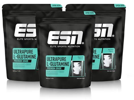 ESN Ultrapure L-Glutamine, 3 x 500 g Pulver, 5000 mg Glutamine pro Portion | Mikrofein, Aminosäure, vegan