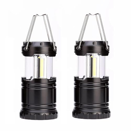 2 lámparas LED portátiles para acampar con gancho plegable, lámpara impermeable alimentada por pilas, luces de emergencia portátiles y ligeras, adecuadas para camping, senderismo, jardín, cortes