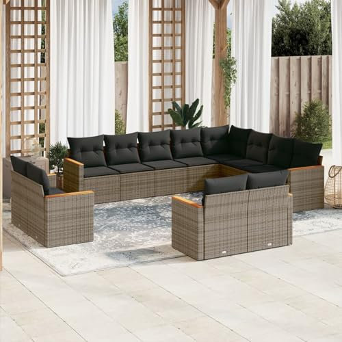 SECOLI XXL Rattan Gartenmöbel Set Con Stauraum Loungemöbel Set Terrassenmöbel Gartenlounge Ecksofa Garten Loungesofa Outdoor Sitzgruppe PolyRattan Ecklounge Lounge Set Grau 12-tlg-Type-408