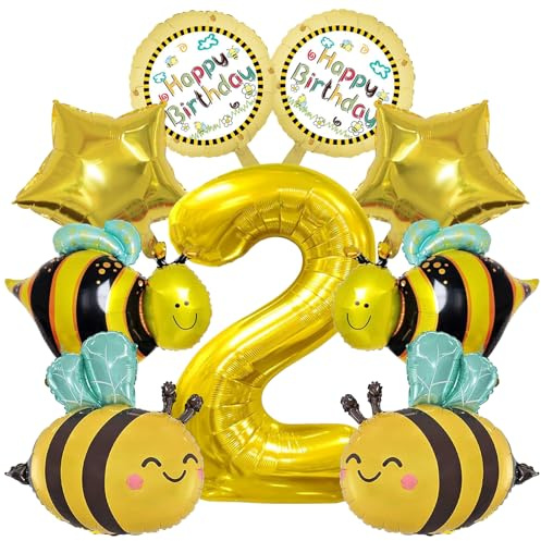 MACULPER 10 Stück Biene Geburtstag Deko Bienen Deko Geburtstag Luftballons Bienen Deko Bienen Deko Luftballon 2. Geburtsta-g Bienen Luftballons Bienen Party Ballon