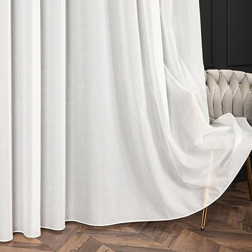 Gardinen Vorhangen Weiß 600x250 cm (BxH) Murano Lang Batist Gardinen mit Kräuselband Elegant Wohnzimmer Schlafzimmer Gardinenschals Fenstergardinen Leichtigkeit Weichheit Transparenz