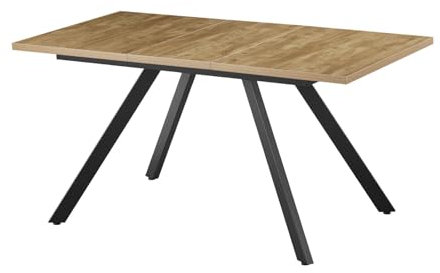 B&D home Esstisch LIA, ausziehbar 120-160 x 80 cm, 4-6 Personen Küchentisch Holztisch mit Metallgestell für Esszimmer, Küche, skandinavisch Industrial Design, Wildeiche Optik, 11202-FS-EIWL-P