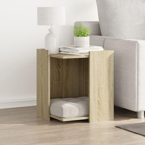 Homgoday Gatos Armario, armario para arena para gatos, casa para gatos, muebles para mascotas, mesa auxiliar de roble Sonoma, 42 x 42 x 51 cm, material de madera
