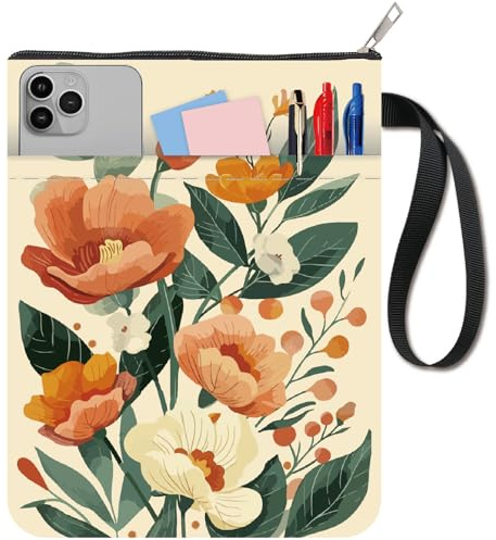 CRASPIRE Blomma bokskydd växt bokomslag vintage orange bokfodral för pocketböcker tvättbart tyg bokskydd med dragkedja och extra ärmficka för bokälskare klasskamratgåvor