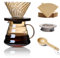 CHDEXU Pour Over Kaffeebereiter Set, 600ml Borosilikatglas, Kaffee-Server mit Glasdeckel, 50 Stück Papierfilter, Walnuss-Griff, Kaffee-Tropfer für Zuhause, Café, Restaurant, Gold