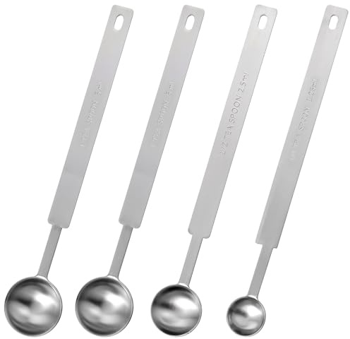Oruola 4pcs Measuring Spoons,Metal Teaspoon Measuring Spoons, 18 CM Stainless Steel Measuring Spoon, Includes 1/4,1/2,1 tsps for Accurate Measure Liquid Dry Ingredients Ground Coffee