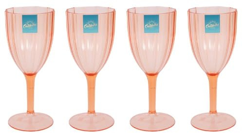 YöL Pack of 4 Fluted Wine Goblets 300ml Drinks Glasses Summer Cocktails Picnic Dining Drinking Cups Reusable