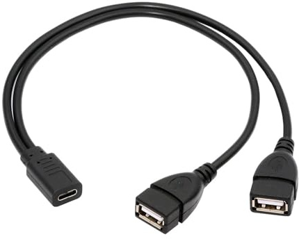 NFHK Type-C USB-C Female DC 5V to Dual USB 2.0 Standard Type-A Female Splitter Extension Charge Cable