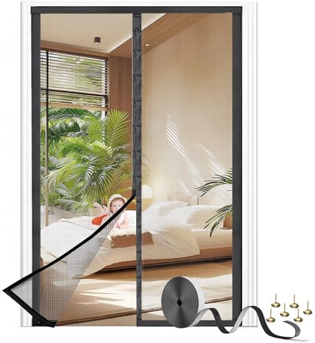 Zanzariera Magnetica 90x200 cm - Senza Foratura e Chiusura Automatica | Per Porte Balcone, Porta Finestra e Terrazza | Nero | Adatta ad Animali Domestici