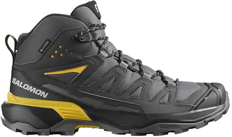 Salomon X Ultra 360 Mid GTX (L47742600) Chaussures de trekking pour homme, imperméables, respirantes, hauteur cheville, amortissantes, confortables, chaussures de montagne, résistantes, Noir/jaune, 40