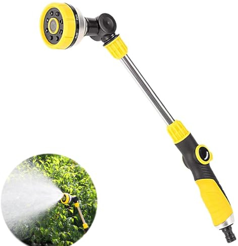 Durable Metal Watering Wand with 8 Spray Modes & 180° Rotating Head – Lightweight Hose Attachment for Plants, Hanging Baskets, and Car Washing