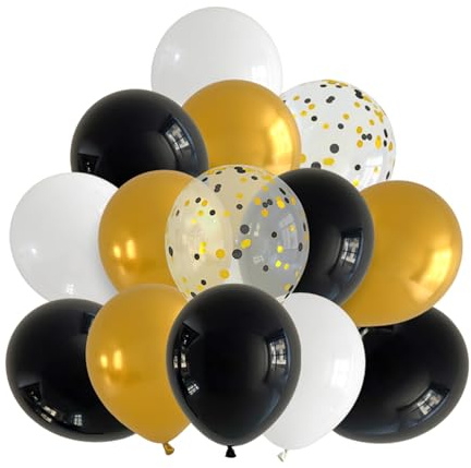 DazzJoy Luftballons Schwarz Gold Set,20 Stück Schwarze Luftballons Hochzeit,Goldene Ballons Geburtstag,Helium Ballons Gold,Konfetti Luftballon Geburtstagsdeko Schwarz Weiß