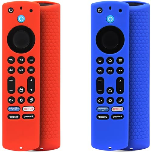 Pinowu Funda de silicone para mando a distancia (2 unidades) para Fire TV Stick 4K Max/Insignia/Pioneer/Omni (QLED) Series mejorado con cordón (rojo, azul)