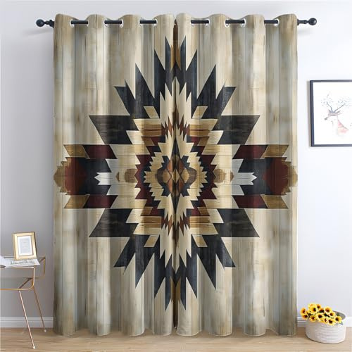 Luxfieo Azteken Vorhänge Rustikaler Indianer Vorhang Blickdicht Gardinen 200cm Lang Verdunklungsvorhänge mit Ösen Thermovorhang für Wohnzimmer Schlafzimmer Kinderzimmer Fenster Deko 2er Set E#66