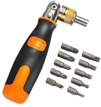 10 in 1 Multi-Angle Bidirectional Ratchet Screwdriver Adjustable Angle Hidden Bit Magazine Portable Multifunctional Repair Tools(Orange)