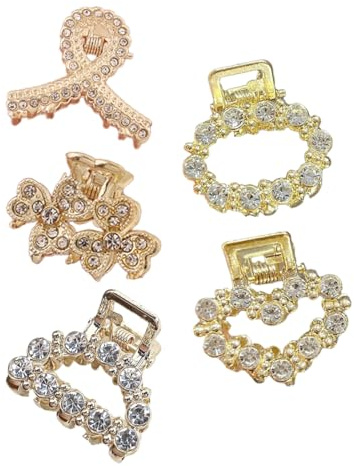 Pinzas Pelo Mujer, 5 Piezas Metal Pinzas Pelo Pequeñas, Mini pinzas para el Pelo, Diamante Pinza Pelo Mujer, Cristal Claw Clip (A)