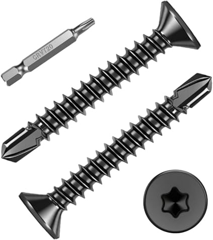 FandWay 100 Stück Torx Bohrschrauben,Senkkopf Selbstbohrende Schrauben,M4,2x13mm Flachkopf Selbstbohrschrauben,Edelstahl 410 Schwarz Blechschrauben Metalldachschrauben Sortiment mit 1 TX20 Bits.