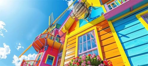House Paint by Numbers for Adults Beginners, 75 X 38 Inch Large Paint by Numbers Windmill, Easy DIY Acrylic Oil Painting by Numbers for All Ages Crafts for Home Wall Decor Gift (Without Frame) -H269
