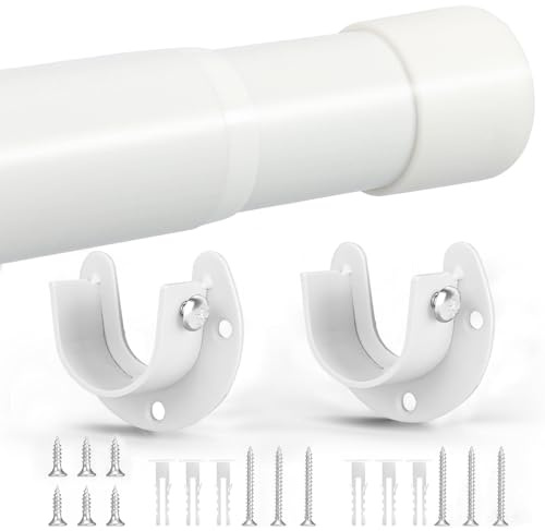 GOOWIN 43-133cm Extendable Wardrobe Rail,32MM Heavy Duty Wardrobe rod with Screws and End Sockets for Clothes,Wardrobe,Bathroom (White)