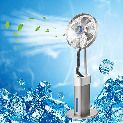 Industrial Standing Floor Misting Fan with 3-Speed Settings, Large Water Tank, and Wheels for Easy Mobility - Ideal for Job Sites, Restaurants, Camping, and Outdoor Use