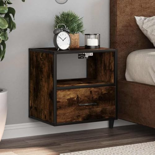Comodino da parete sospeso, 40 x 31 x 39,5 cm, in legno, metallo, per camera da letto, soggiorno, ripostiglio, stile moderno