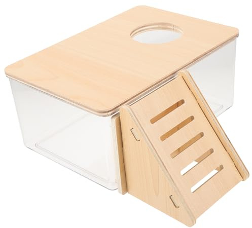 ORFOFE Hamster Sandbad Transparent Sandbadewanne mit Holzleiter Sandbad Kit für Hamster Meerschweinchen Sandkasten Badewanne Langlebig Leicht zu Reinigen