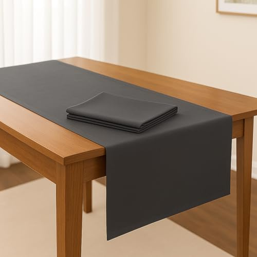 Hans-Textil-Shop 2er Set Tischläufer Grau 45x145 cm – Polyester, Uni einfarbig, bügelfrei & pflegeleicht, Moderne Tischwäsche für Esstisch, Deko & Gastronomie