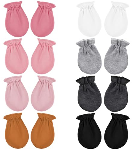 8 Pairs Newborn Mittens No Scratch Cotton Elastic Baby Mittens Colorful Wrist Baby Gloves Soft Breathable Newborn Hand Mitten for Babies 0-6 Months