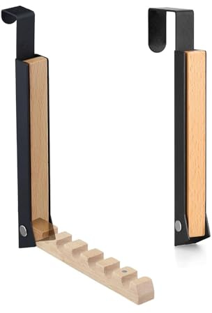 Lguaquanx 2 Stück Türgarderobe Klappbar, Türhaken für 6 Kleiderbügel, Türhänger Ohne Bohren, Metall & Holz Kleiderlüfter für Tür, Schlafzimmer, zum Einhängen Kleidung, Hüte, Taschen