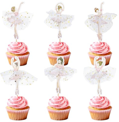 24Stk White Chiffon Skirt Ballerina Tutu Cupcake Toppers Lila Ballett Mädchen Mit Weiß Kleid Cupcake Toppers Für Ballerina Thema Baby Dusche Geburtstag Party Kuchen Dekoration Zubehör