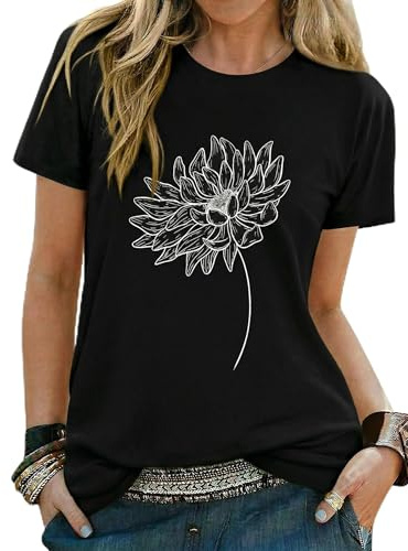 Gyabnw Camiseta Manga Corta Mujer Cuello Redondo Estampada | Manga corta, cuello redondo, estilo de camiseta de manga corta, para verano, camiseta básica para diario