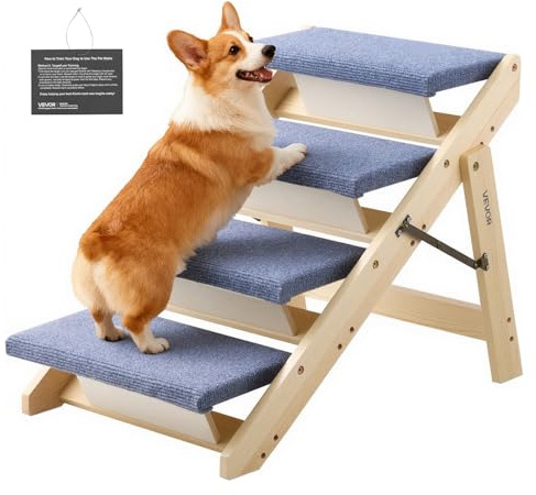 VEVOR Husdjurstrappor i trä, 4-stegs hundtrappor för sängar, soffa och bilar, 68 kg lastkapacitet, flytande platt design, stabil och robust trappstege för katt och hund för små, medelstora stora äldre