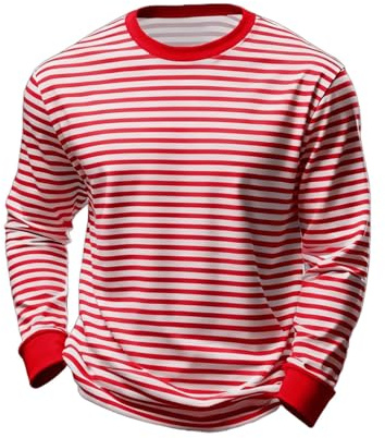 Camiseta Rayas Hombre Camisetas de Cuello Redondo y Manga Larga Sudaderas Striped Mujer Casual T-Shirt Holgado Elegante Pullovers Tops Disfraz de Carnaval para Adulto