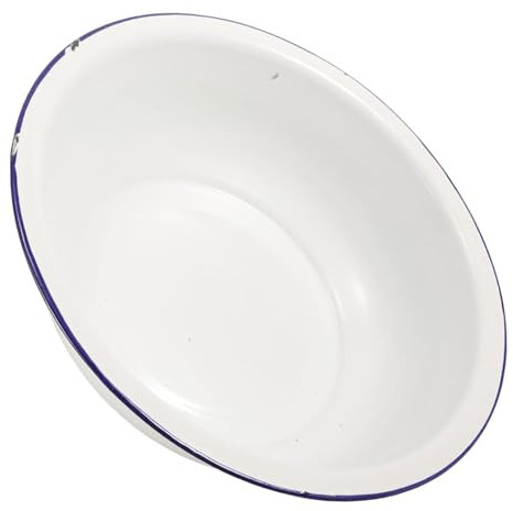 ROMISBABA Lavabo Esmaltado Vintage de 32 Cm, Palangana para Baño de Pies Multifuncional, Cuenco Claro Borde Azul para Cuidado Personal y Remojo, Herramienta para Spa en Casa