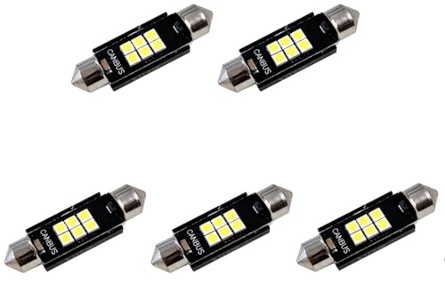 LED 12V Soffitten 43 mm weiß Innenraum PKW Auto Ersatz Beleuchtung warmweiß kaltweiß weiß (kaltweiß, 5 Stück)