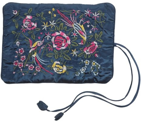 Anneome Reise Schmuckorganizer Schmuckbeutel mit Stickerei Rollbar | Gepäck Schmuckorganizer aus Stoff, Faltbares Design, Elegante Stickerei, Aufbewahrungsbeutel für Chinesischen Schmuck