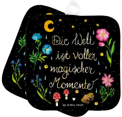 Mr. & Mrs. Panda Topflappen Magische Welt - Geschenk, Spruch schön, Frühlings Deko, Magische Momente, Topfuntersetzer, Ofenhandschuhe, Blumen Deko,