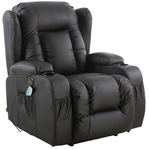 More4Homes CAESAR ELECTRIC AUTO RECLINER MASSAGE HEATED GAMING WING LOUNGE BONDED LEATHER CHAIR (Black)