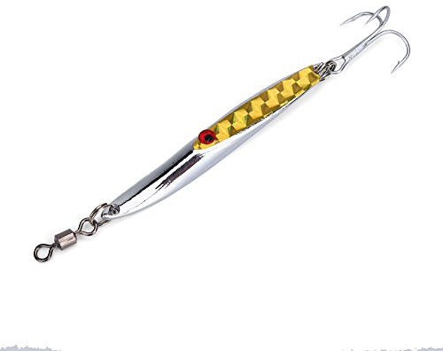 Esca da Pesca a Paillettes Metallo per Bass - Hard Spoon Bait Artificiale per Pesca D'acqua Dolce e Mare - Esca in Metallo con Design Luccicante (28g - Giallo)