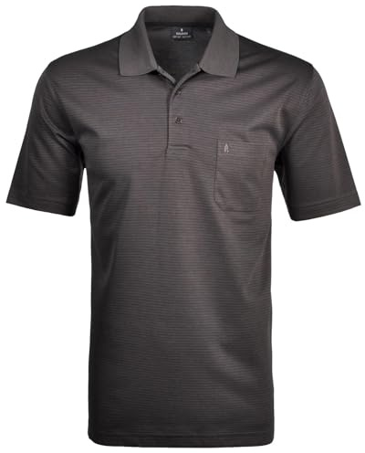 Ragman Herren Softknit-Polo fein gestreift,Grau (Schiefer 027),L