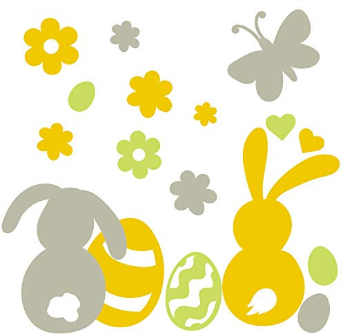 timalo® Wandtattoo Fensterbild Kinderzimmer Ostern Set Pastell – Aufkleber Osterhase Bastelset | 73093-SET5-3-boegen | gelb warmgrau pastellgrün