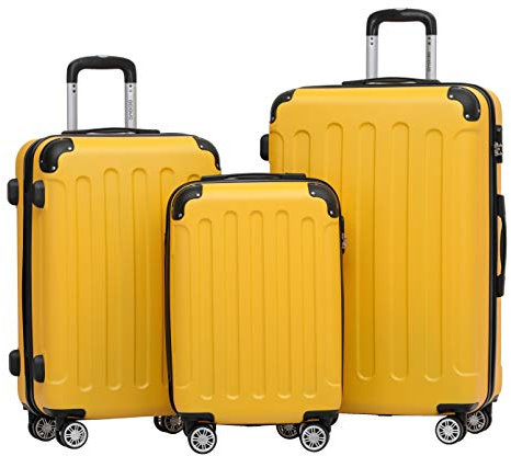 BEIBYE 2045 Zwillingsrollen 3tlg. Reisekoffer Koffer Kofferset Trolleys Hartschale in 20 Farben (Yellow)