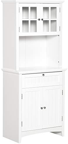HOMCOM Aparador Alacena de Cocina Mueble Auxiliar para Microondas con 2 Armarios y Cajón 68,6x40x164 cm Blanco