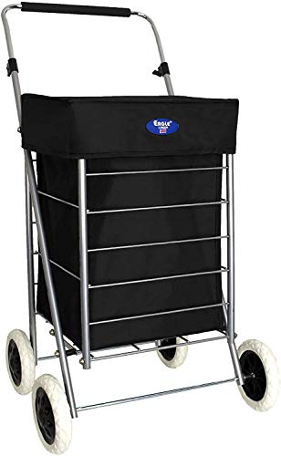 4 Wheel Shopping Trolley - Foldable Mobility Trolley - 47L and 60L Capacity Shopping Trolley Bag - Storage Cart with Easy-Grip Handle - Collapsible Trolley with Wheels (Black, 47 Litre)