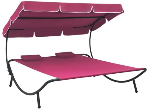 vidaXL Garten Sonnenliege mit Sonnendach Kissen Doppelliege Gartenliege Liege Relaxliege Gartenmöbel Strandliege Freizeitliege Rosa