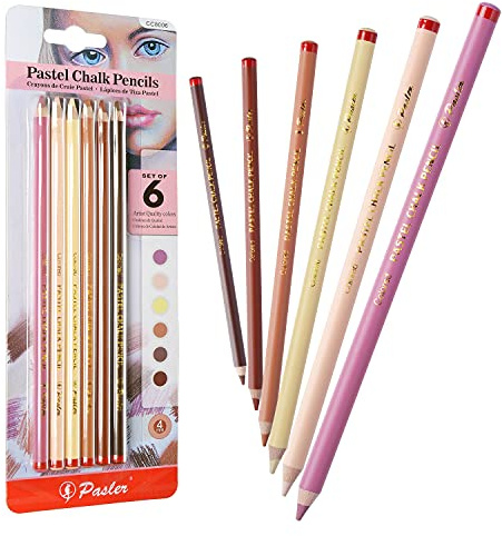 Pasler® Juego de lápices de tiza pastel, 6 colores de tono de piel, núcleo suave, lápices de carbón de colores profesionales para dibujo de artistas, bocetos, juego de retratos de 6 piezas