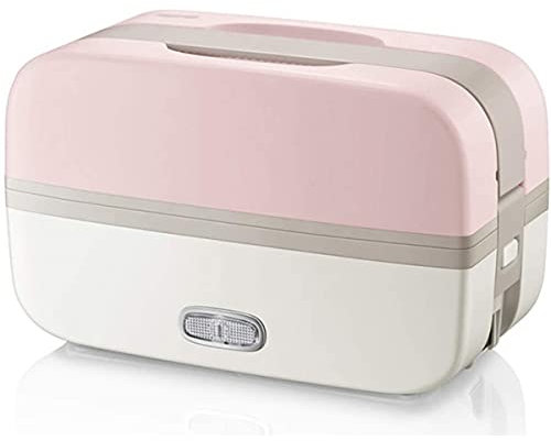 Electric Heating Lunch Box,2 Layer 1.0 Liter Mini Rice Cooker Portable Rice Box,Stainless Steel Rice Box,Hot Food Warmer,Suitable for Office School And Home Use,Pink